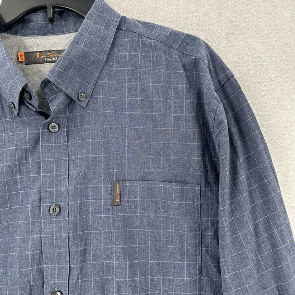 Ben Sherman Button Up Long Sleeve Blue Dress Shirt Large Check Plaid Mens XXL - Picture 6 of 10